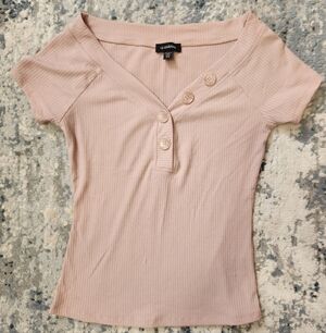 Le Chateau Women's Short Sleeve Ribbed Top - Blush